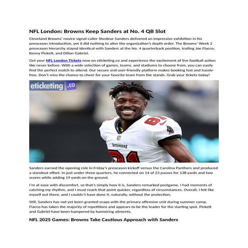 NFL London Browns Keep Sanders at No. 4 QB Slot.docx