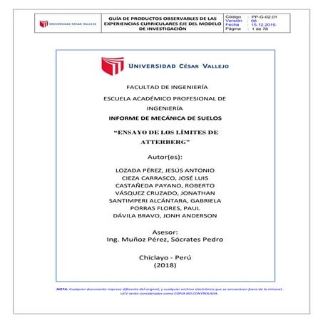 INFORME  "ENSAYO DE LOS LIMITES DE CONSISTENCIA O DE ATTERBERG"