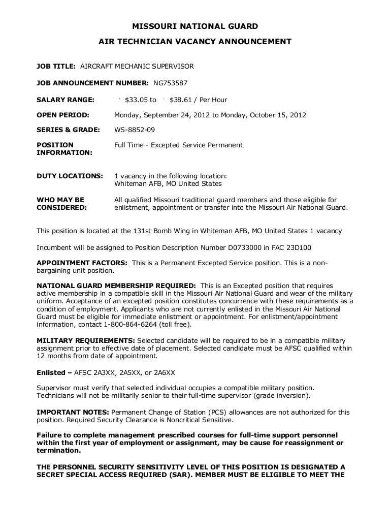 ng753587 aircraft mechanic supervisor ws 09 whiteman afb mo arm opm form 1203 fx