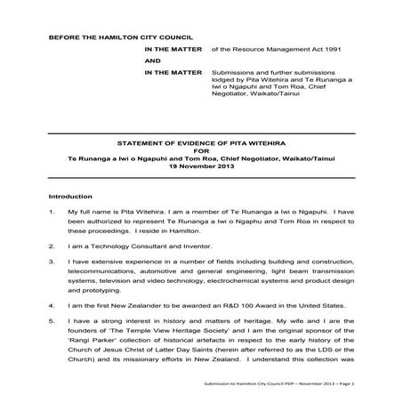 Peter Witehira Submission / Ngapuhi 2013