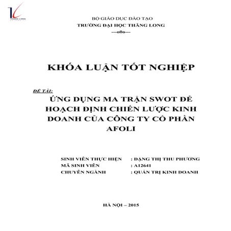 ứNg dụng ma trận swot để hoạch định chiến lược kinh doanh của công ty cổ phần...
