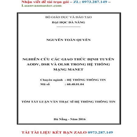 Nghiên Cứu Các Giao Thức Định Tuyến Aodv, Dsr Và Olsr Trong Hệ Thống Mạng Man...