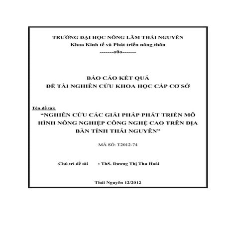 Nghiên cứu các giải pháp phát triển mô hình nông nghiệp công nghệ cao trên đị...