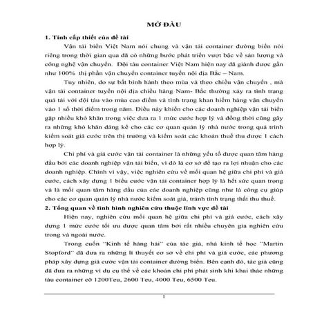 Nghiên cứu cơ chế quản lý và vận hành thị trường cước vận tải container đường...