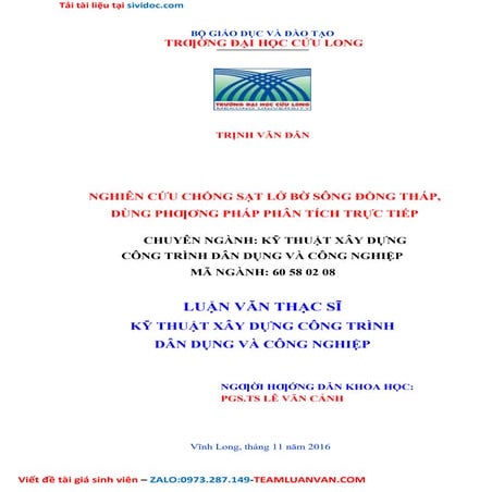Nghiên Cứu Chống Sạt Lở Bờ Sông Đồng Tháp, Dùng Phương Pháp Phân Tích Trực Ti...