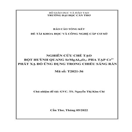 Nghiên cứu chế tạo bột huỳnh quang SrMgAl₁₀O₁₇ pha tạp Cr³⁺ phát xạ đỏ ...