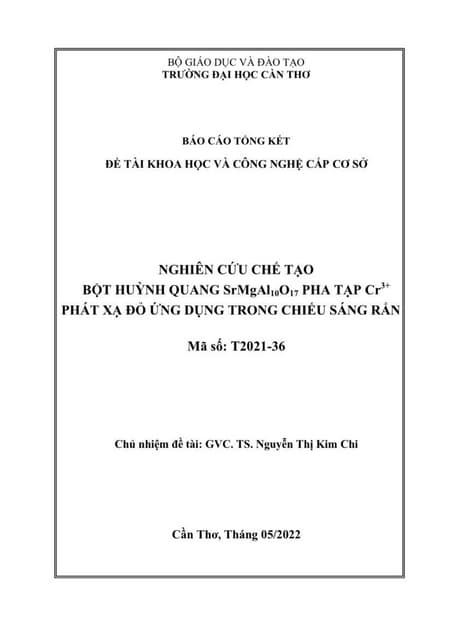 Nghiên cứu chế tạo bột huỳnh quang SrMgAl₁₀O₁₇ pha tạp Cr³⁺ phát xạ đỏ ...