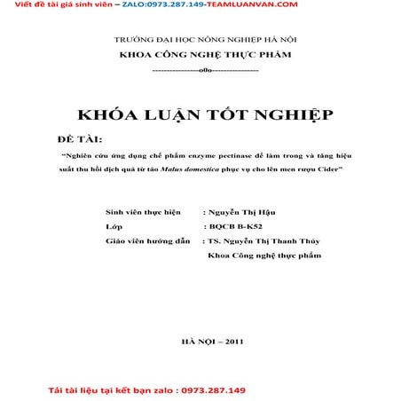 Nghiên cứu ứng dụng chế phẩm enzyme pectinase đểl àm trong và tăng hiệu suất ...