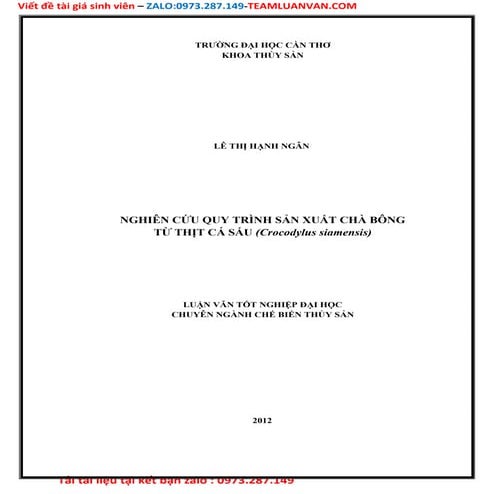 Nghiên cứu quy trình sản xuất chà bông Từ thịt cá sấu (crocodylus siamensis).doc