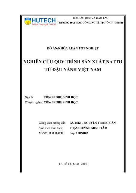 Nghiên cứu quy trình sản xuất natto từ đậu nành việt nam