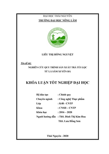 Nghiên cứu quy trình sản xuất trà túi lọc từ lá sâm xuyên đá