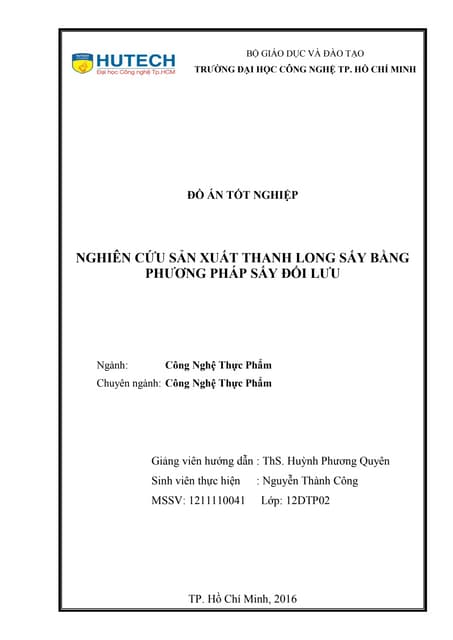 Nghiên cứu sản xuất thanh long sấy bằng phương pháp sấy đối lưu