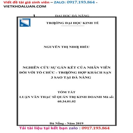 Nghiên cứu sự gắn kết của nhân viên đối với tổ chức –Trƣờng hợp khách sạn 3 s...