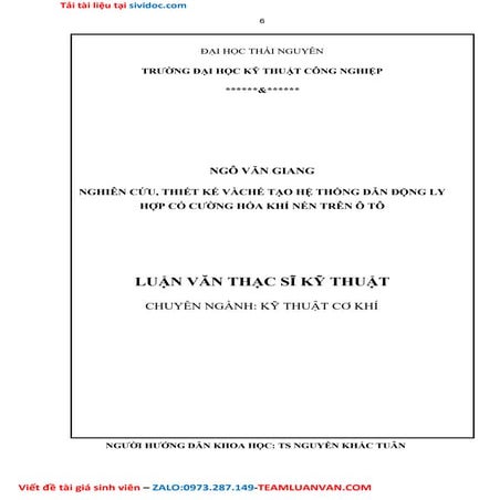Nghiên Cứu, Thiết Kế Vàchế Tạo Hệ Thống Dẫn Động Ly Hợp Có Cường Hóa Khí Nén...
