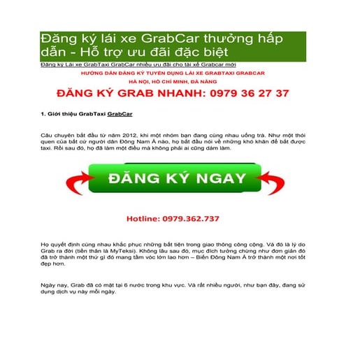Đăng ký đối tác lái xe grabcar Đà Nẵng thưởng hấp dẫn