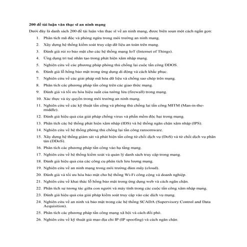 200 đề tài luận văn thạc sĩ an ninh mạng. HAY