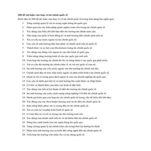 200 đề tài luận văn thạc sĩ tài chính quốc tế, HAY
