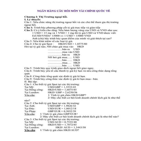 Ngân hàng câu hỏi môn tài chính quốc tế