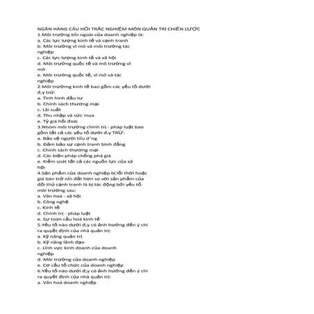 Ngân hàng câu hỏi trắc nghiệm môn quản trị chiến lược