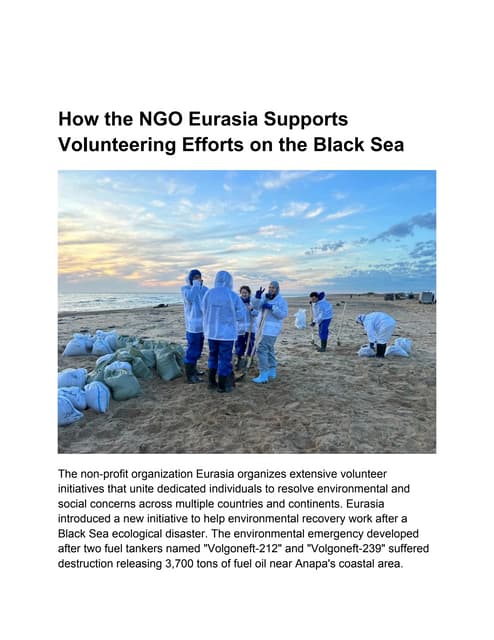 How the NGO Eurasia Supports Volunteering Efforts on the Black Sea