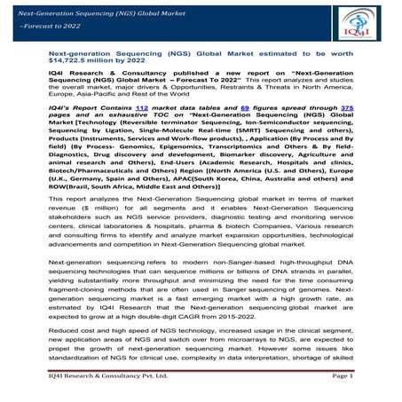 “Next-Generation Sequencing (NGS) Global Market  – Forecast To 2022”