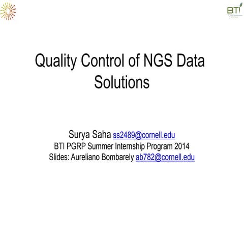 Quality Control of NGS Data  Solutions
