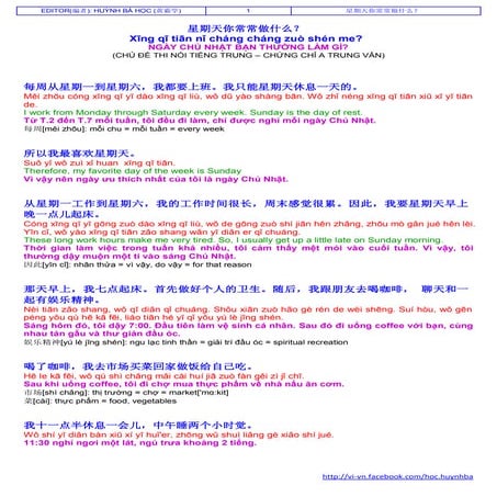 Ngày chủ nhật bạn thường làm gì (星期天你常常做什么)   chủ đề thi nói chứng chỉ a trun...