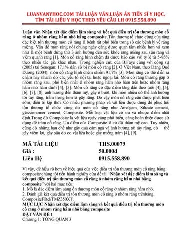 Nhan xet dac diem lam sang va ket qua dieu tri ton thuong mon co rang o nhom ...