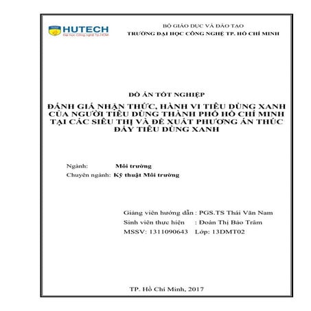 đáNh giá nhận thức, hành vi tiêu dùng xanh của người tiêu dùng thành phố hồ c...