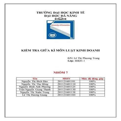 Nhóm 7 bài thi giữa kì môn luật kinh doanh