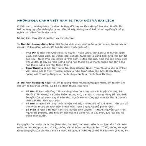 Những địa danh việt nam bị thay đổi và sai lệch
