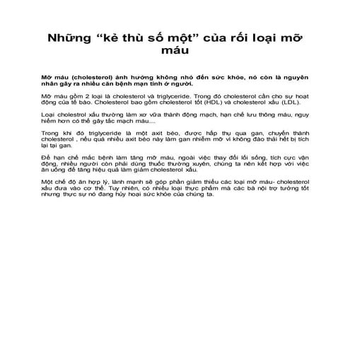 Những 'kẻ thù số một' của rối loạn mỡ máu