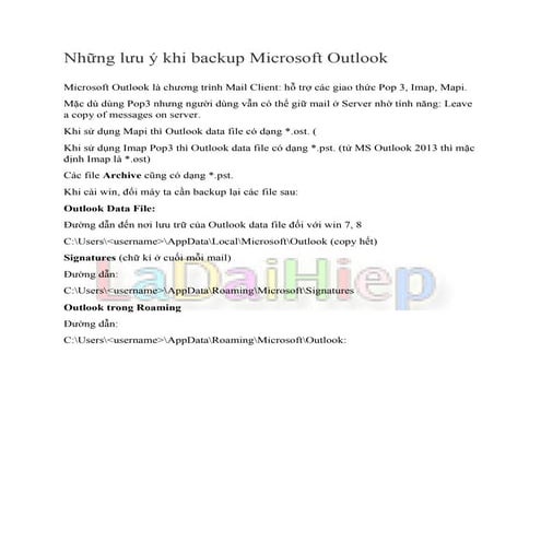 Những lưu ý khi backup microsoft outlook