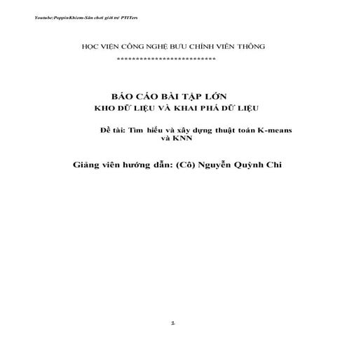 KHO DỮ LIỆU VÀ KHAI PHÁ DỮ LIỆU PTIT
