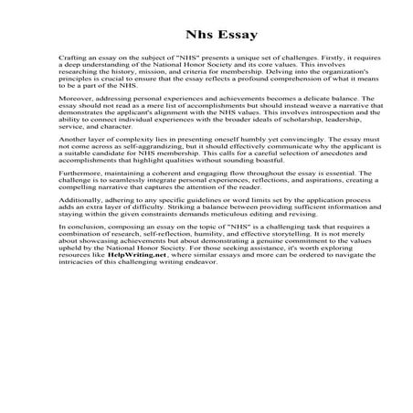 Nhs Essay. St. Elizabeth School of Nursing
