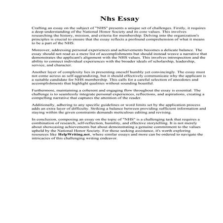 Nhs Essay. College Essay: Nhs essay. NHS Essay Jun Park