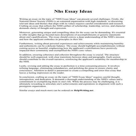 Nhs Essay. St. Elizabeth School of Nursing | PDF