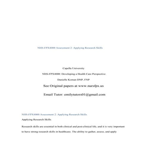 NHS FPX 4000 Assessment 2 Applying Research Skills Answered.docx