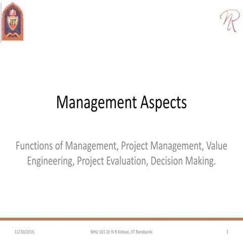 Management Aspects, project management value engineering