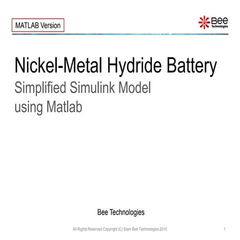 Nickel-Metal Hydride Battery Simplified Simulink Model using MATLAB 