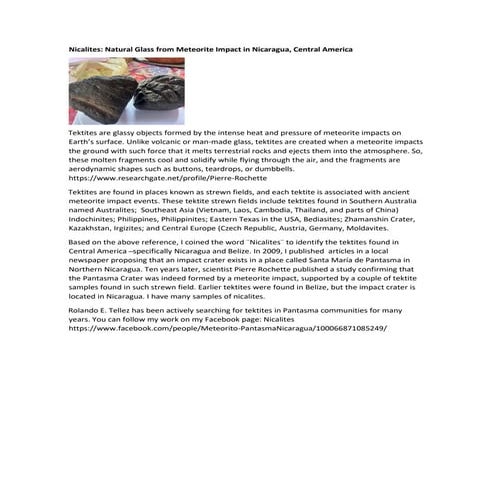 Nicaraguan Tektites found in Northern Nicaragua