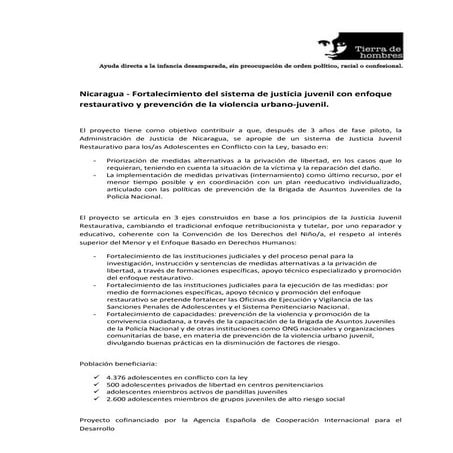 Nicaragua - Fortalecimiento sistema de justicia juvenil con enfoque restaurat...