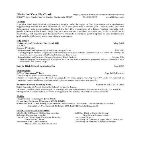 Nicholas Coad Resume