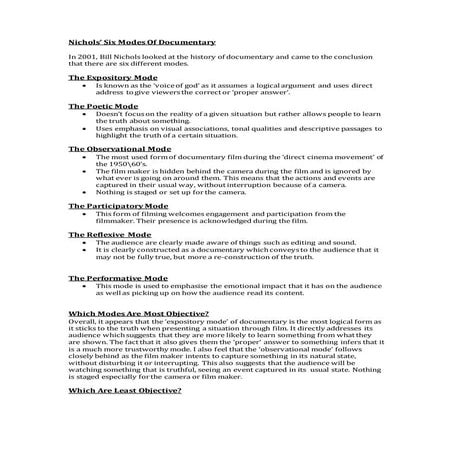 Nichols’ six modes of documentary