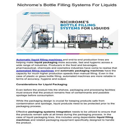 Nichrome’s bottle filling systems for liquids. | PDF