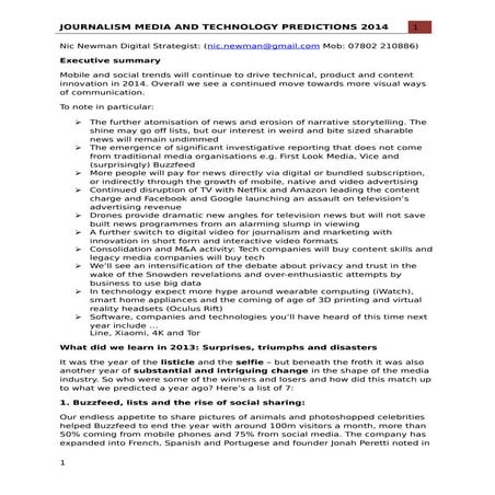 Nic Newman: Journalism, media and technology predictions 2014