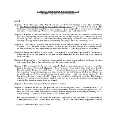 Nicomachean ethics by aristotle summary