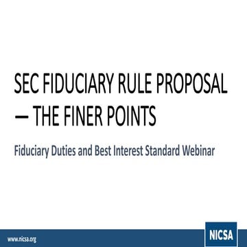 SEC Fiduciary Rule Proposal — The Finer Points