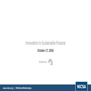 Innovation in Sustainable Finance