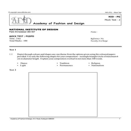 nid pg sample questions of the admission test | PDF